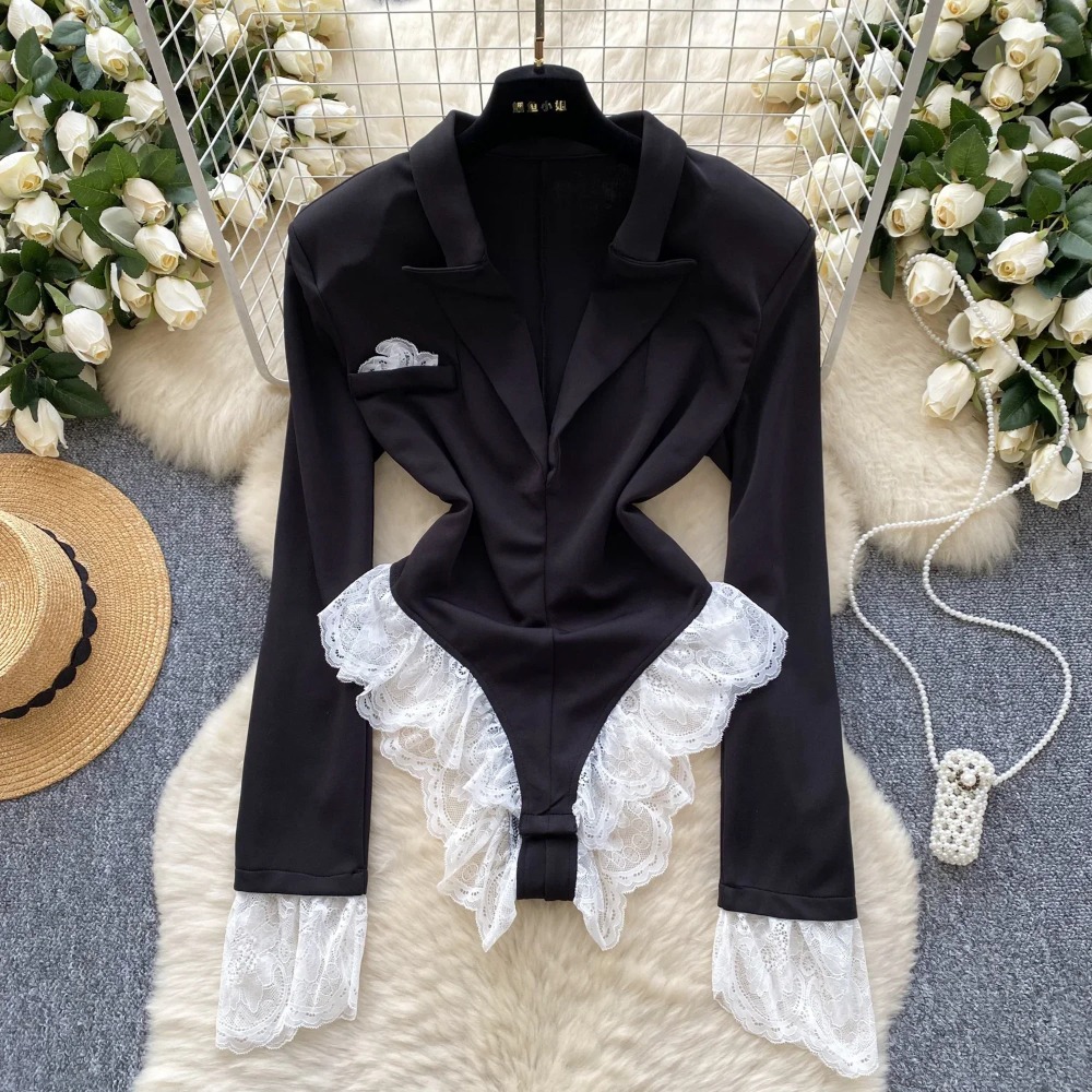 Women'S Formal Wear Jumpsuit - Hotsweet turn-down colarinho elegante mangas compridas