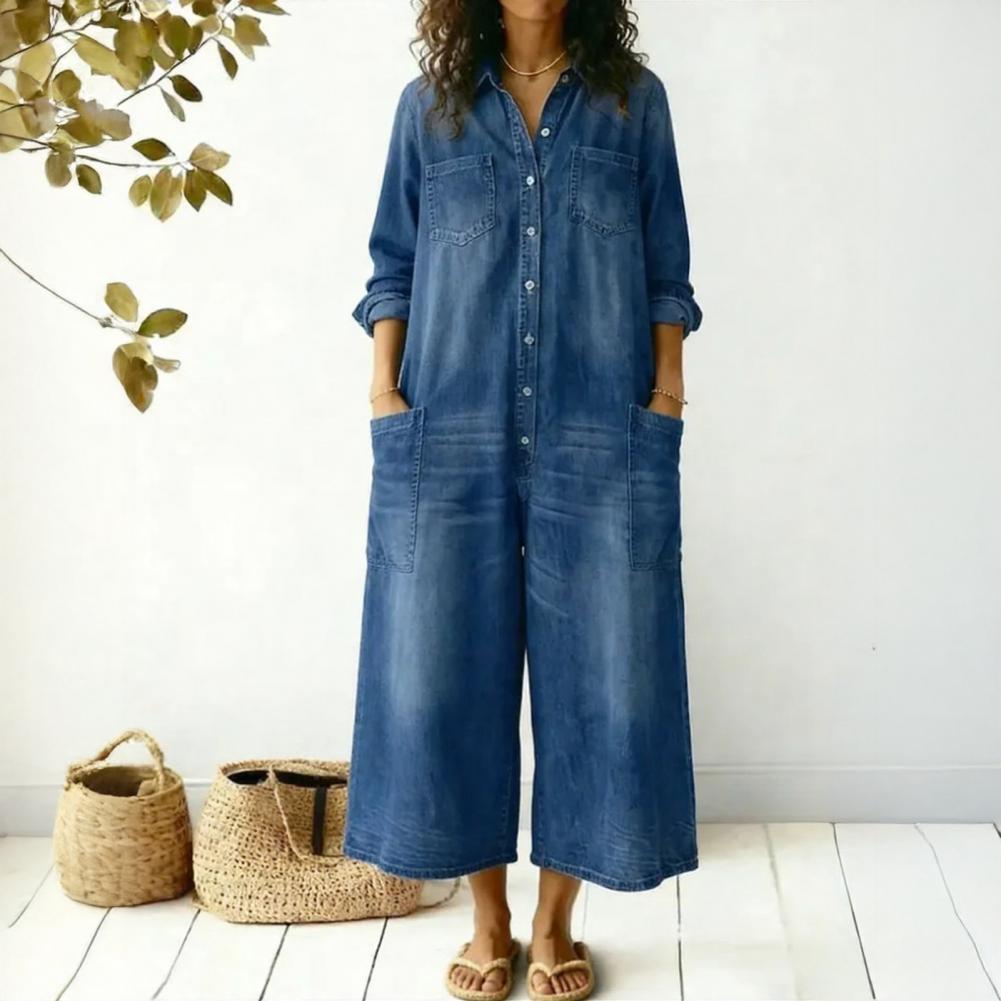 Women'S Formal Wear Jumpsuit - Macacão Jeans Feminino Oversized com Manga