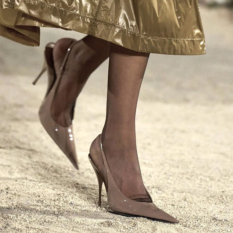 Slingback Heel Formal - Elegantes Sapatos Slingback de Couro Envernizado