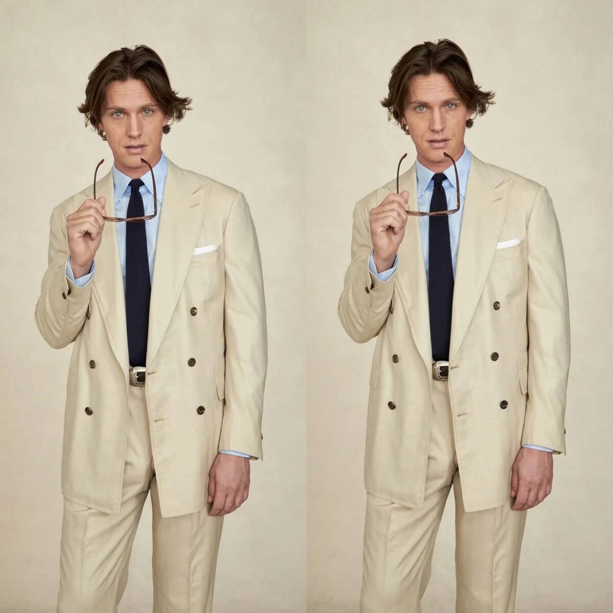Tailored Trouser Wide - Terno Masculino Bege de Duas Peças