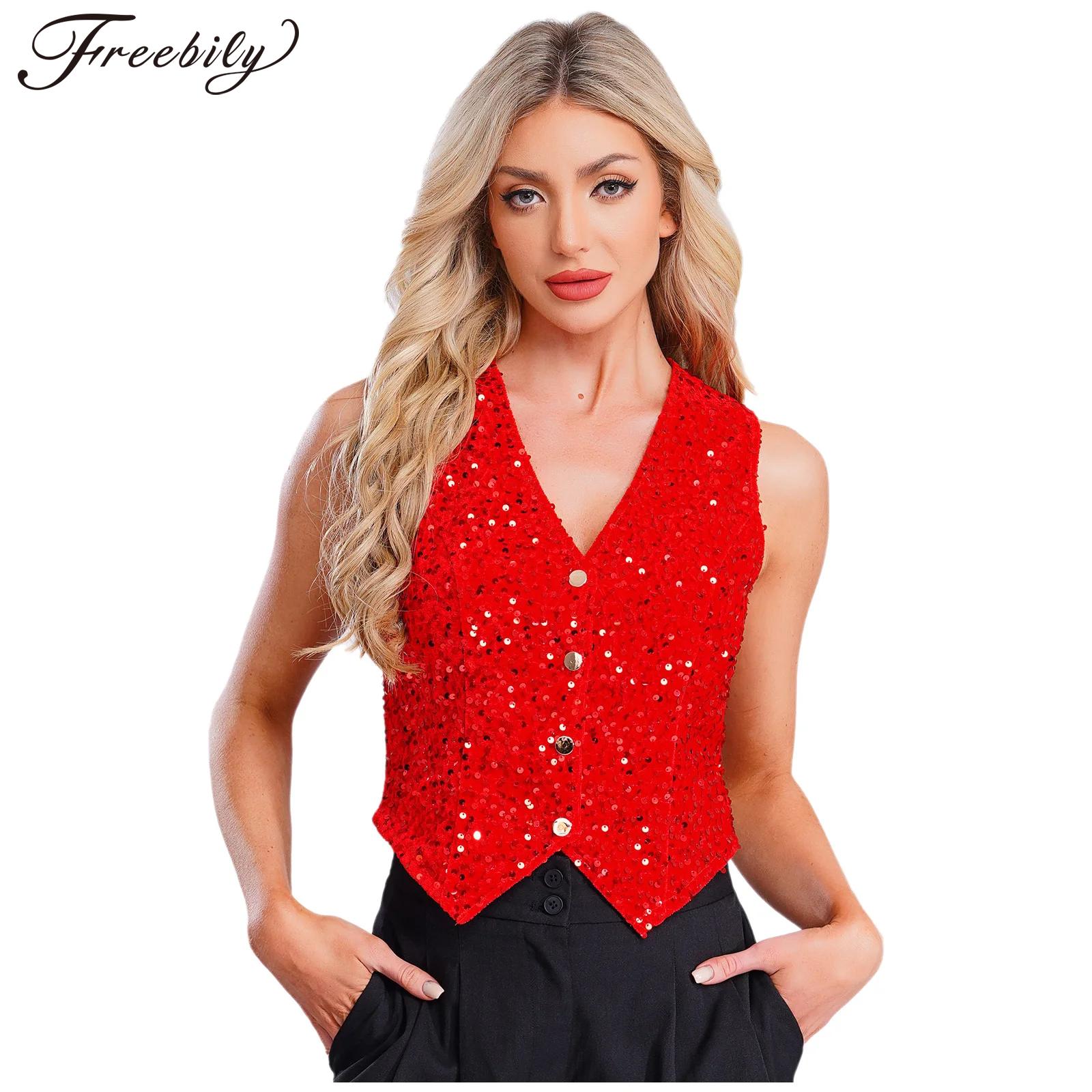 Women Formal Wear Outfits - Feminino brilhante lantejoulas colete natal carnaval