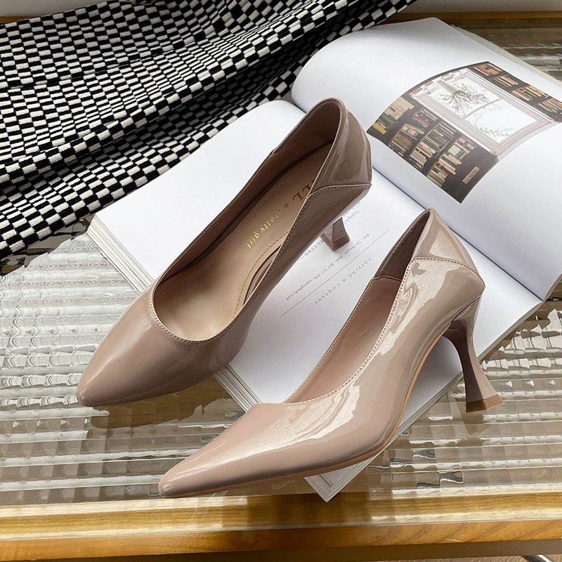 Slingback Heel Formal - Sapatos femininos de couro envernizado, salto