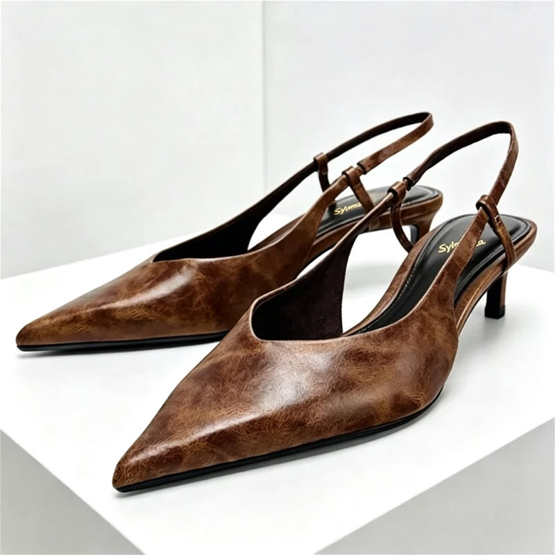 Slingback Heel Formal - Retro marrom gatinho salto designer bombas
