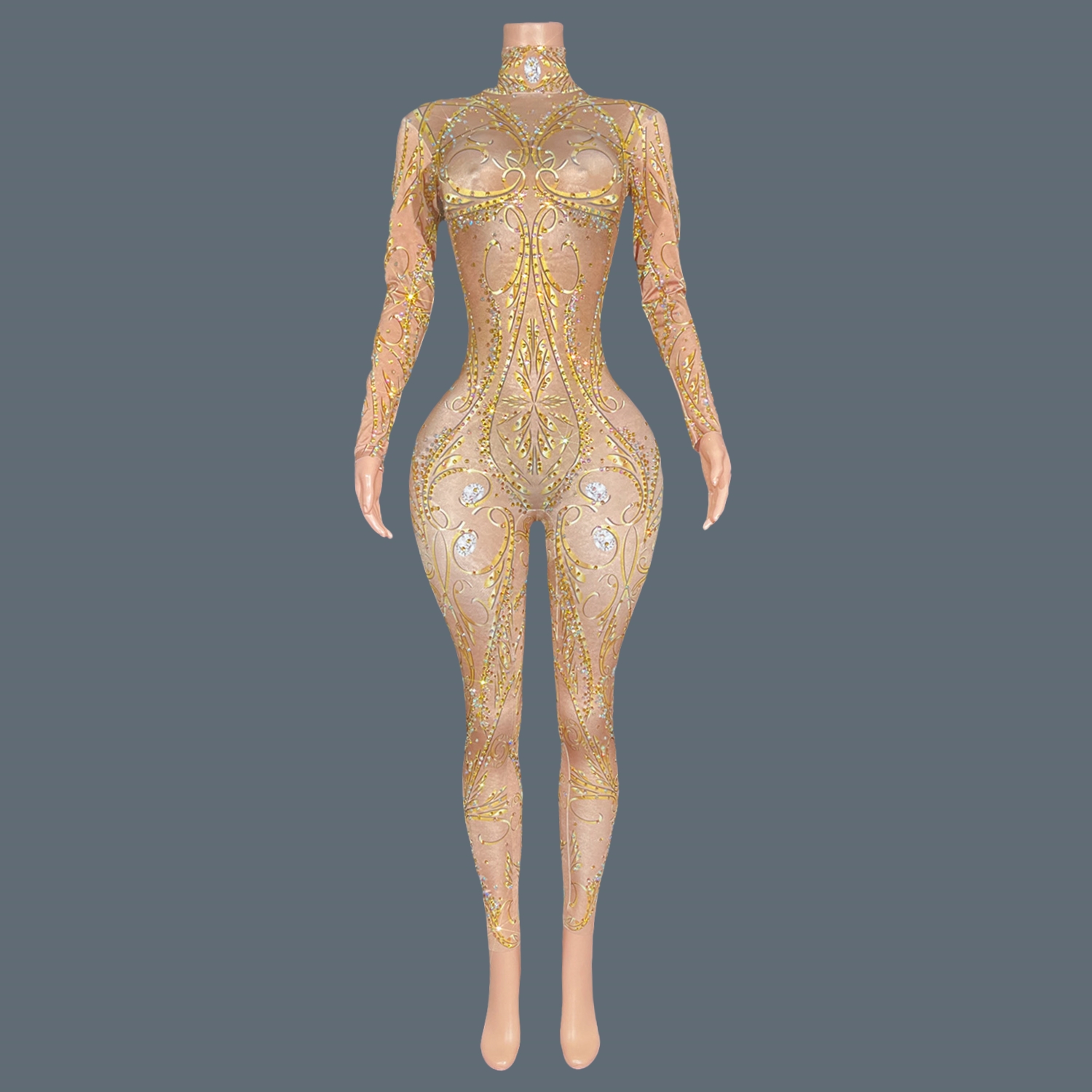 Strass dourados elastano bodyc - Women'S Formal Wear Jumpsuit avaliação e preço