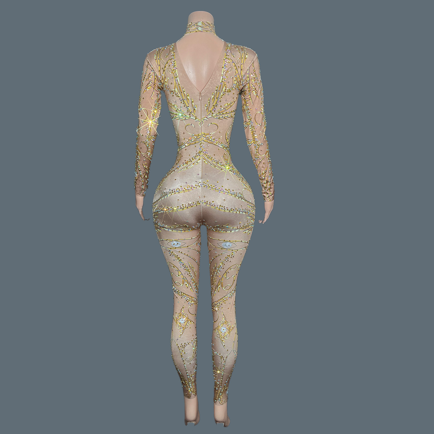 Strass dourados elastano bodyc - Women'S Formal Wear Jumpsuit avaliação e preço