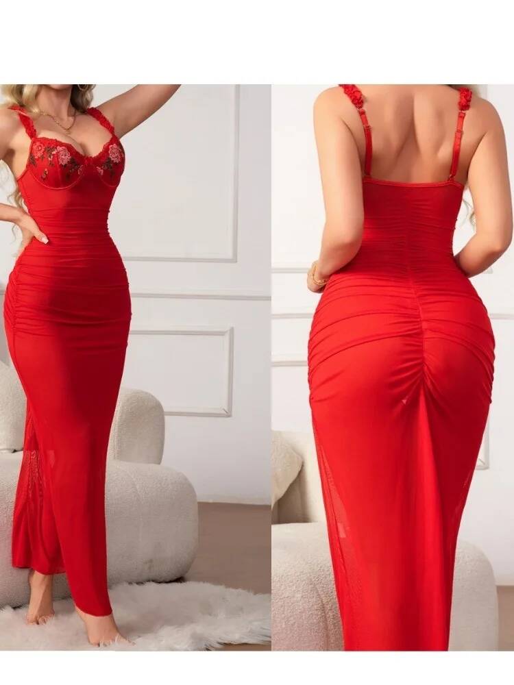 Vestido vermelho ruched com al - Women Formal Wear H&M avaliação e preço